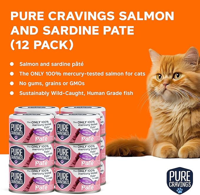 Pure Cravings Salmon and Sardine Pate, Canned Wet Cat Food, 100% Mercury-Tested, Moist Can Fish