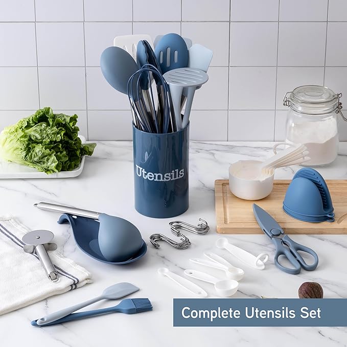 COOK WITH COLOR Silicone Cooking Utensils, Kitchen Utensil Set, Easy to Clean Silicone Kitchen