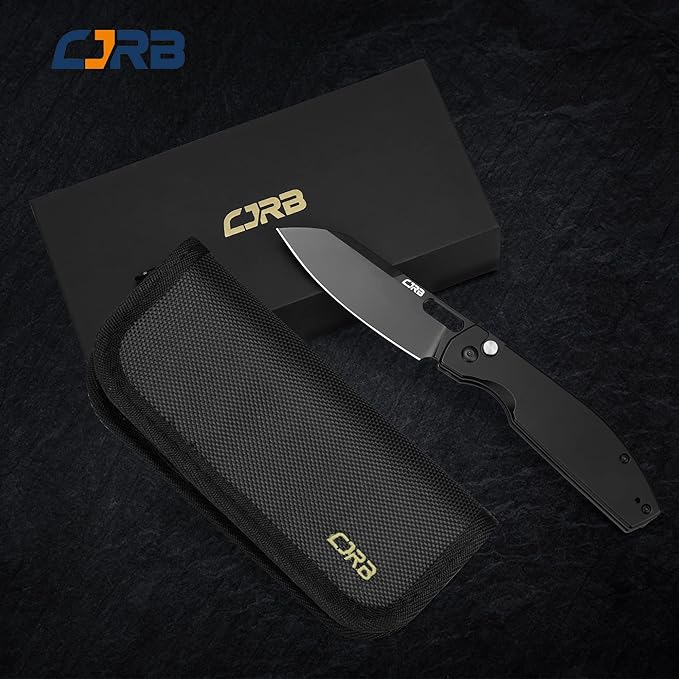 CJRB Pocket EDC Knife Ekko(J1929) Button Lock Small Folding Knife AR-RPM9 Steel Blade and Black PVD