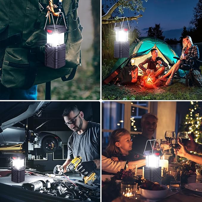 LETMY 4 Pack Camping Lantern, Rechargeable LED Lanterns, Solar Lantern Battery Powered Hurricane