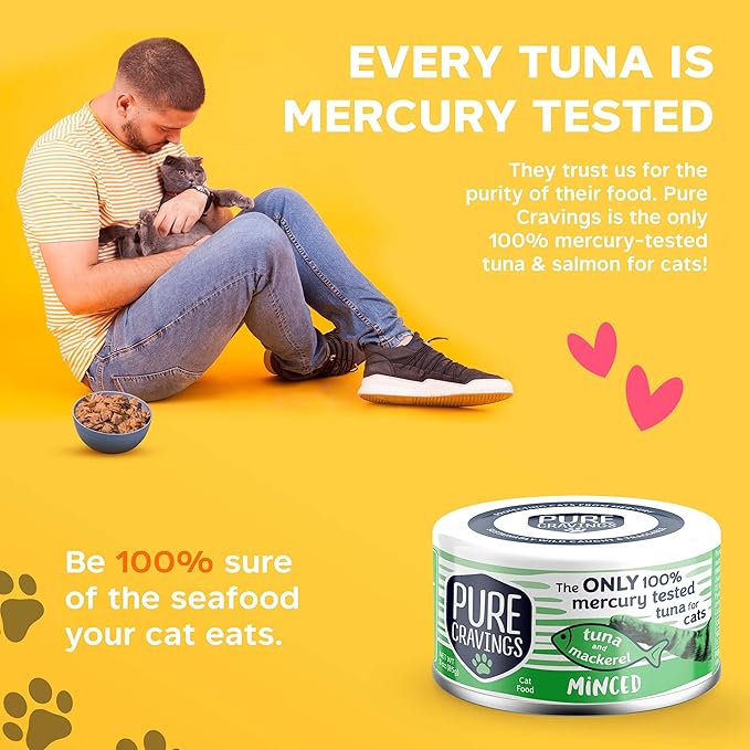 Pure Cravings Minced Tuna and Mackerel Wet Canned Cat Food, 100% Mercury-Tested Tuna, Moist Can