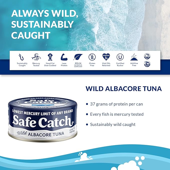 Safe Catch Wild Albacore Tuna Canned Low Mercury Can Tuna Fish Steak Gluten-Free Keto Food Non-GMO