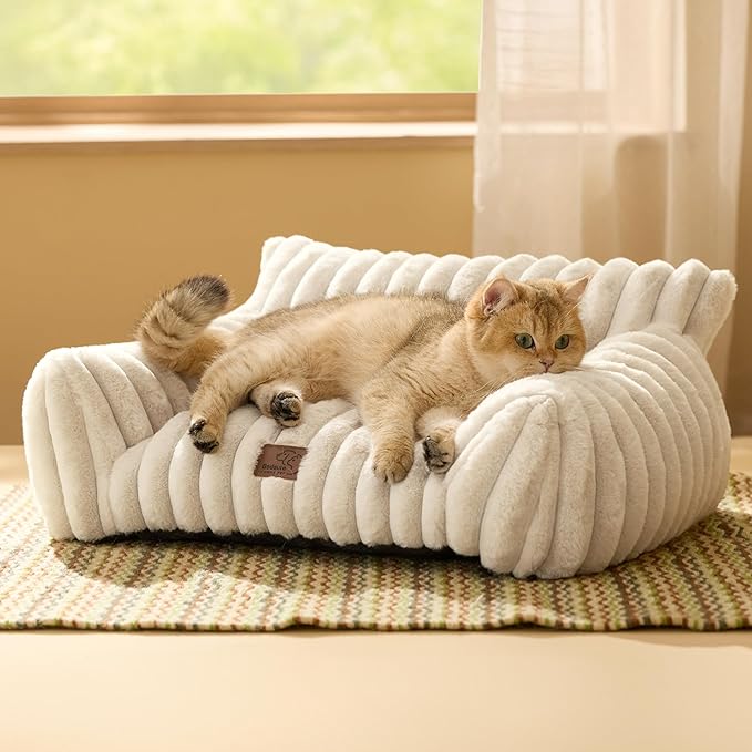 Bedsure Cute Cat Couch for Pets - Fluffy Cat beds with Premium Soft Corduroy Fleece, Fuzzy Cats