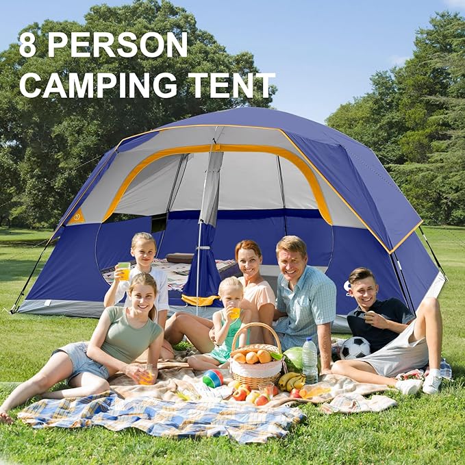 CAMPROS CP Tent 8 Person Camping Tents, Waterproof Windproof Family Tent with Top Rainfly, Large
