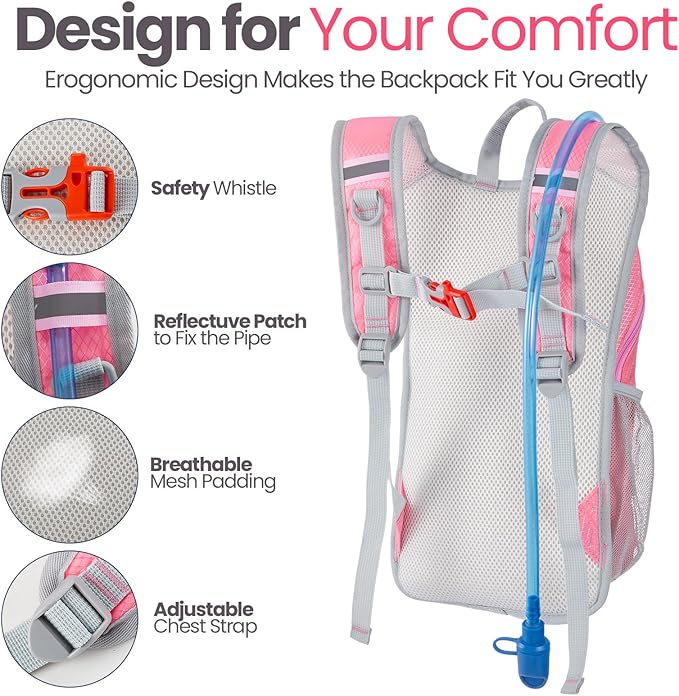 2 Pcs Kids Hydration Backpack with 1.5l Water Bladder Lightweight Kids Hiking Backpack Water
