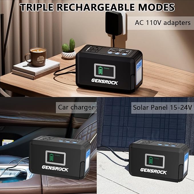 GENSROCK Portable Power Station, 88Wh Camping Solar Generator, Lithium Battery Power Bank with 2