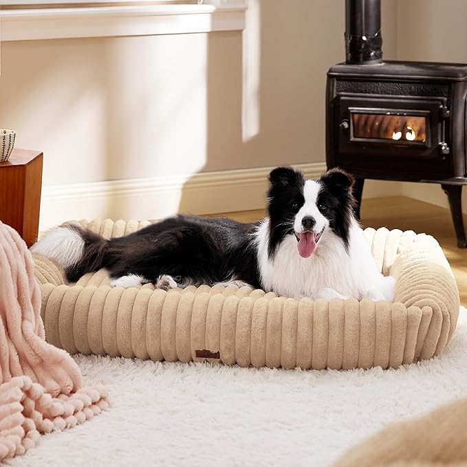 Bedsure Washable Dog Bed for Medium Dogs - Cute Furry Puppy Beds, Rectangle Orthopedic Corduroy
