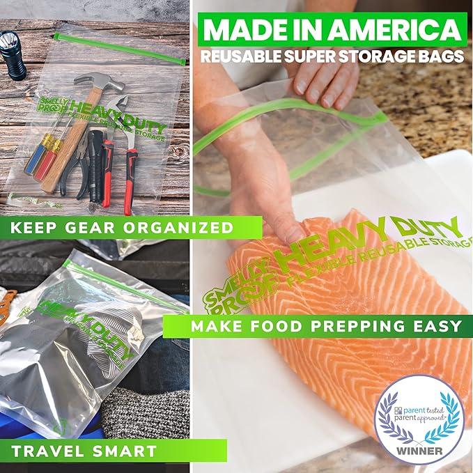 50 PACK, Heavy Duty 5mil Thick REUSABLE Food Freezer STORAGE BAGS by Smelly Proof, Extra X-Large