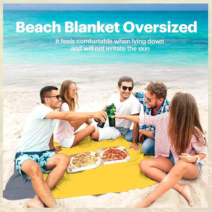EASYFUN Beach Blanket Sandproof Oversized, 79''×83'' Extra Large Beach Mat, Portable Picnic Mat for