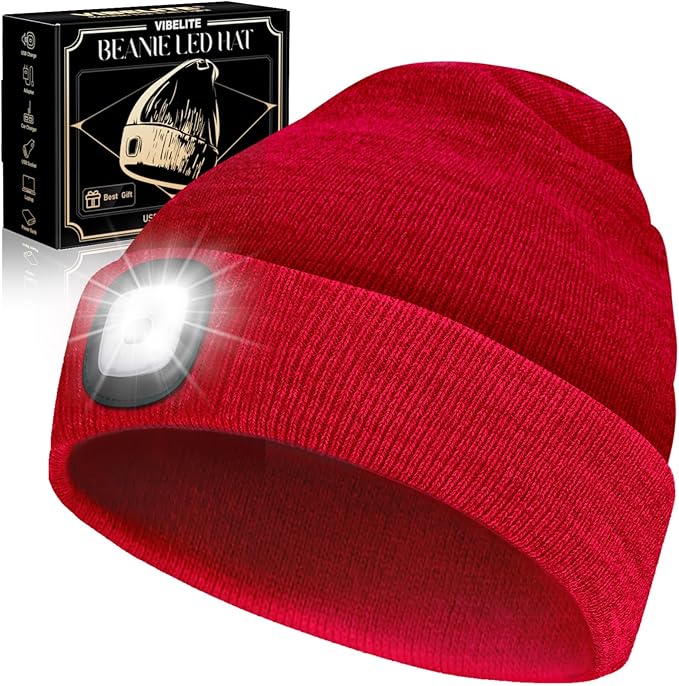 LED Beanie Hat with Light, USB Rechargeable LED Headlamp, Gifts for Men, Him, Husband