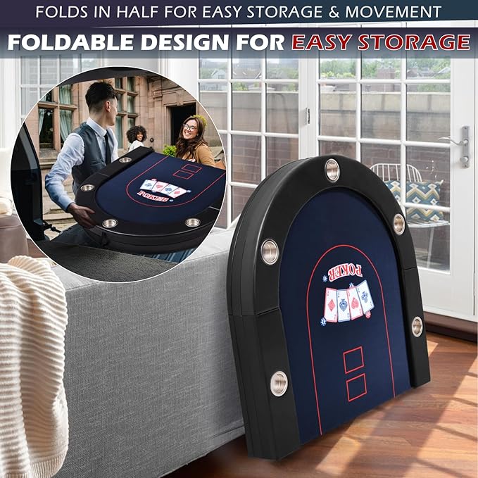 Poker Table Foldable, 8/10 Player Folding Poker Tables with Casino Grade Felt, Padded Rails & Cup