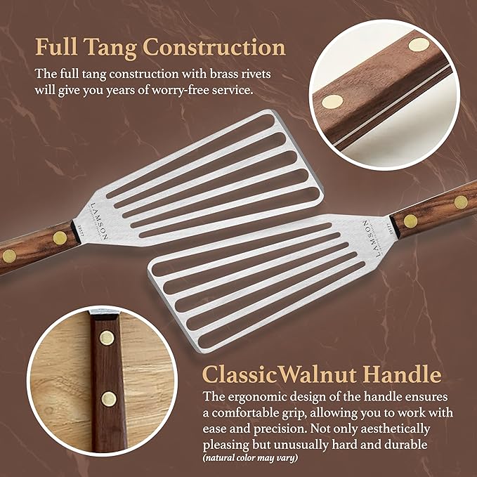 Lamson 3" x 6" Chef's Slotted Turner with Walnut Handle - Left-Hand