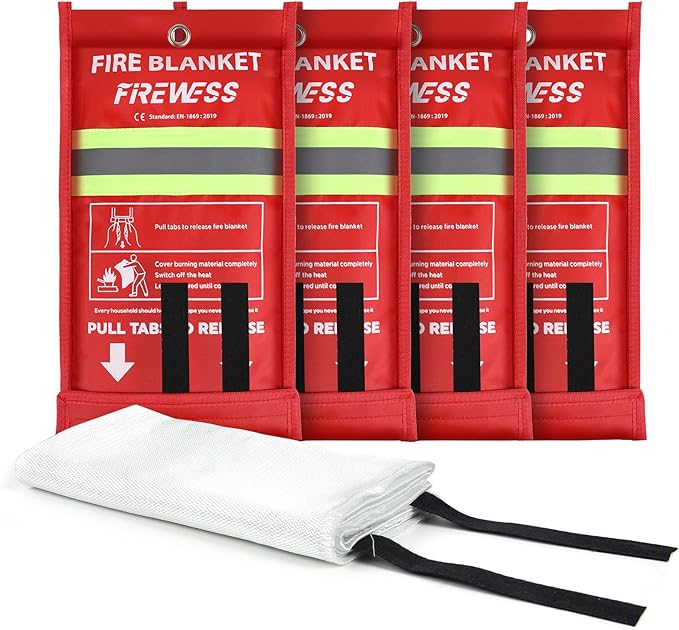 Emergency Fire Blanket, 4Pack Fiberglass Flame Retardant Fire Blankets Emergency for Home, Kitchen