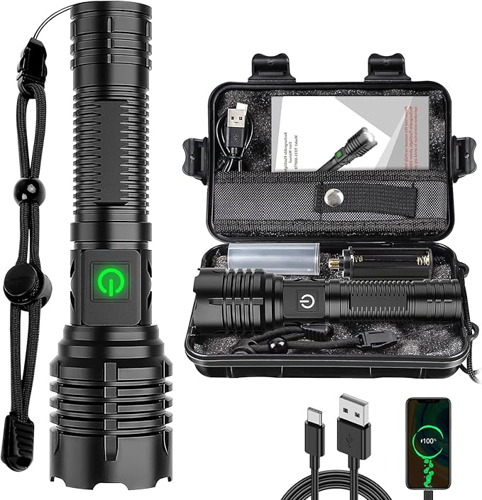 Flashlights High Lumens Rechargeable (Battery Included), XHP70.2 Super Bright LED Flashlight with