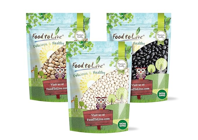 Food to Live Premium Dry Beans Bundle, 3 Pack - Black Beans (5 LB), Pinto Beans (5 LB), Navy Beans
