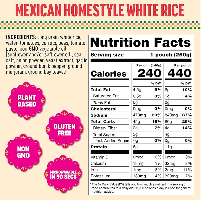 SOMOS Mexican Homestyle White Rice | Gluten Free, Non-GMO, Vegan & Microwavable Meals Ready to Eat