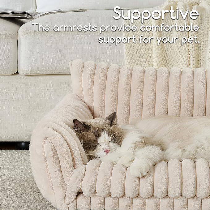Hollypet Cat Bed Fluffy Plush Mutifuctional Double-Layer Soft Pet Couch Orthopedic Sofa Nest Beds