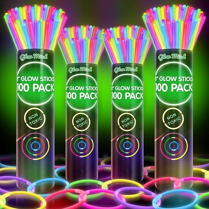 400 Ultra Bright Glow Sticks Bulk - Halloween Glow in the Dark Party Supplies Pack - 8" Glowsticks