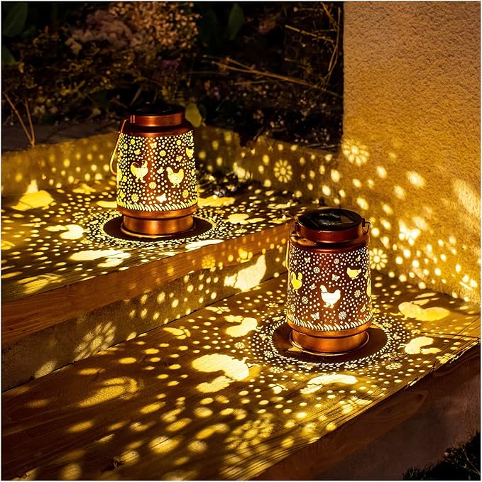 Chicken Solar Lanterns Outdoor Waterproof Hanging Solar Lights Chicken Gifts for Women Men Metal