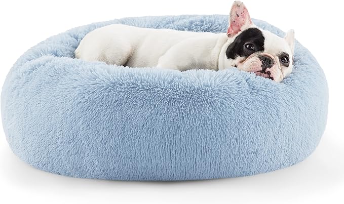 Bedsure Calming Dog Bed for Small Dogs - Donut Washable Small Pet Bed, Round Anti-Slip Fluffy Plush