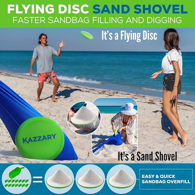 Beach Tent UPF50+ Sun Shade Canopy with Sandbags, 4 Stability Poles, Ground Pegs, Flying Disc Sand