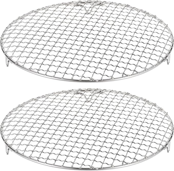 HARFINGTON 2pcs Round Cooking Rack 10.4-inch 201 Stainless Steel Cross Wire Barbecue Grill Net with