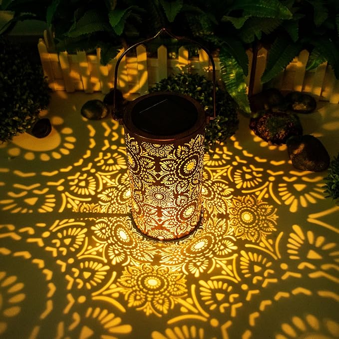 Solar Lanterns Outdoor Hanging Lantern Lights,Sunflower Metal Decor Lanterns-Waterproof LED