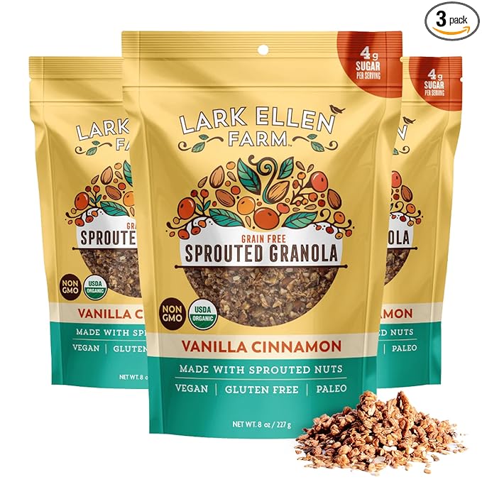 Lark Ellen Farm Vanilla Cinnamon Granola Clusters, Gluten Free, Vegan, Certified Organic, Low Sugar
