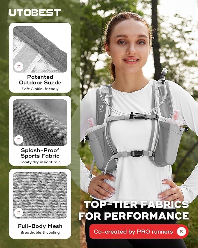 Running Vest, 5L Hydration Vest Lightweight, Breathable and Sweatproof Running Backpack, Adjustable