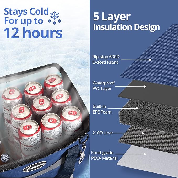 Maelstrom Collapsible Soft Cooler Bag, 24/30/60/75 Cans Beach Cooler, Ice Chest, Leakproof &