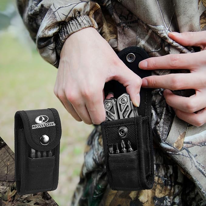 MOSSY OAK Multitool, 21-in-1 Stainless Steel Pocket Knife with Screwdriver Sleeve, Self-locking