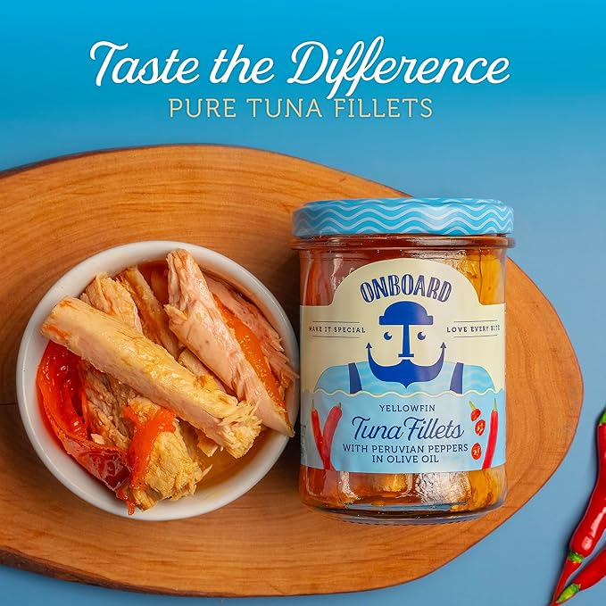 ONBOARD Yellowfin Tuna Fillets, Mediterranean Seafood Diet | Pescatarian Jarred Atun, Fresh Sea