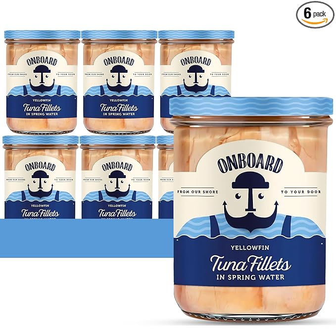 ONBOARD Yellowfin Tuna Fillets, Mediterranean Seafood Diet | Pescatarian Jarred Atun, Fresh Sea