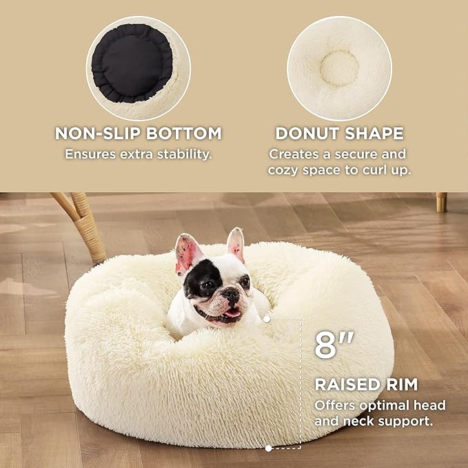Bedsure Calming Dog Bed for Small Dogs - Donut Washable Small Pet Bed, Round Anti-Slip Fluffy Plush