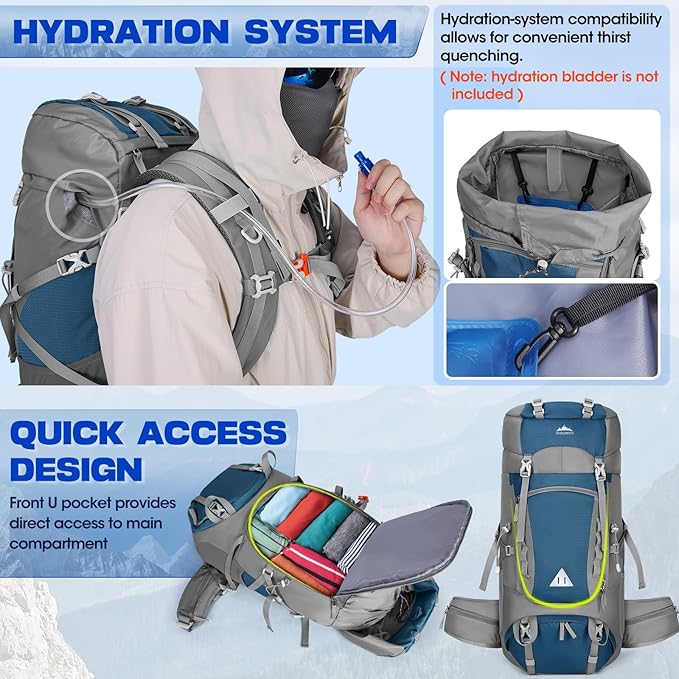 IGOLUMON 60L Hiking Backpack Waterproof Camping Backpack with Rain Cover Large Lightweight