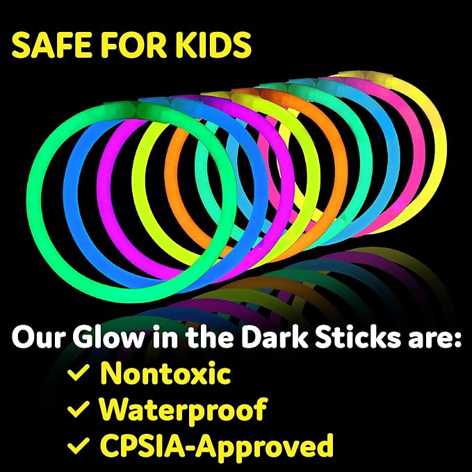 PartySticks Ultra Bright Glow Sticks Bulk Party Supplies 300 Pack - 8" Glow in the Dark Light Up
