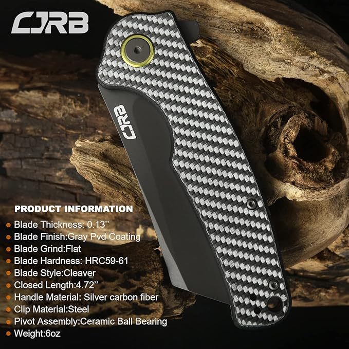 CJRB Crag Folding Pocket Knife, 3.43" AR-RPM9 Steel Blade Carbon Fiber Handle EDC Knife with Pocket