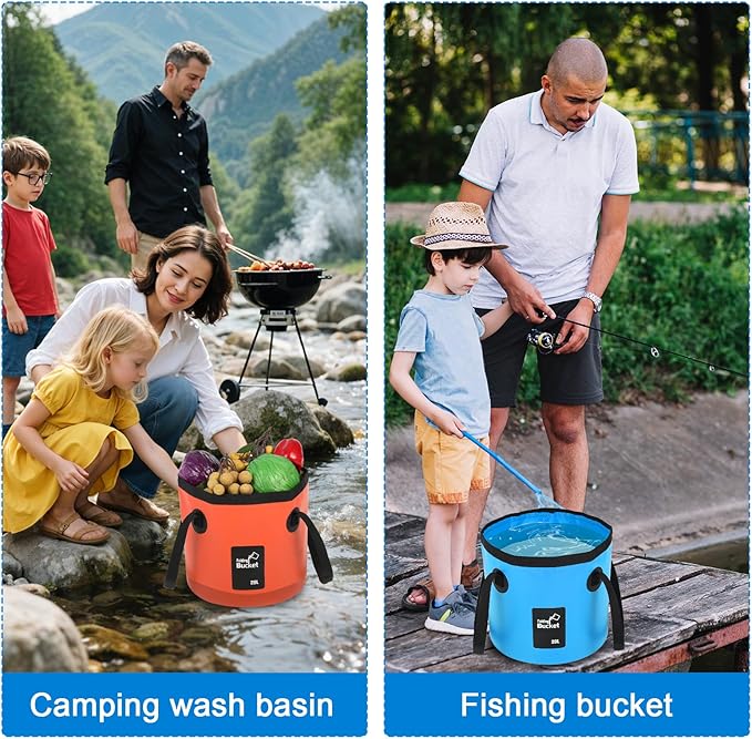 3 PCS 5 Gallon Collapsible Water Bucket, 20L Foldable PVC Bucket with Handles Multiple Use Portable
