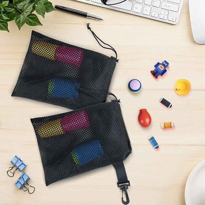 10 PCS With Clips Mesh Drawstring Bags, Portable Nylon Storage Bags for toy,Sports Storage,Outdoor