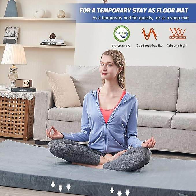 CYMULA CertiPUR-US Memory Foam Camping Mattress Pad, Portable Foam Sleeping Pad for Camping, Roll