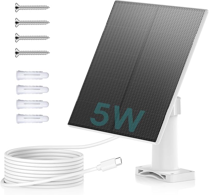 ZUMIMALL 5W Solar Panel for Security Cameras Wireless Outdoor, with Micro USB & Type-C Port