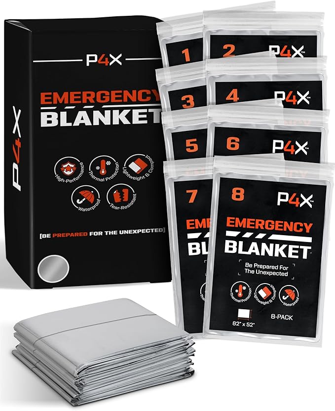 PREPARED4X Mylar Blankets 8 Pack - Waterproof Emergency Blanket - Rip and Tear Resistant