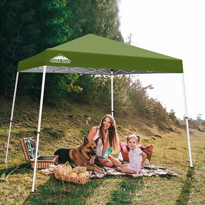EAGLE PEAK 10x10 Slant Leg Pop-up Canopy Tent Easy One Person Setup Instant Outdoor Beach Canopy