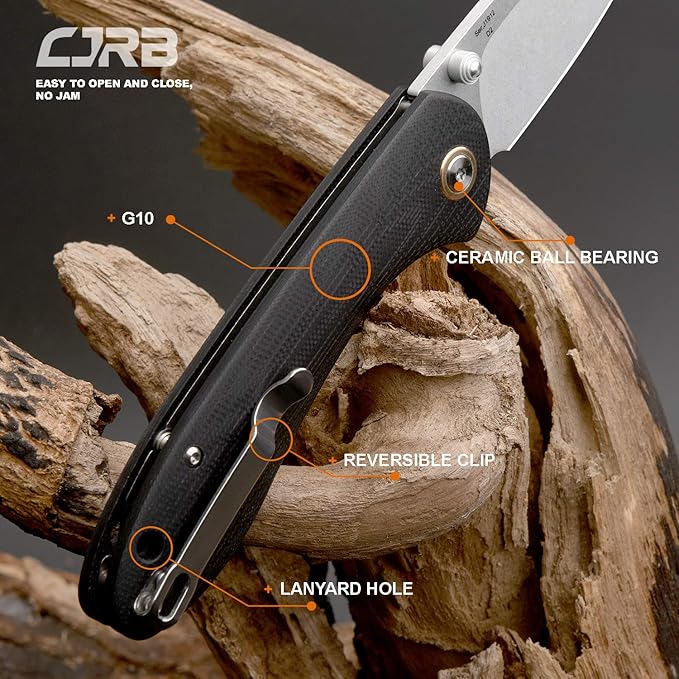 CJRB Folding Knife Feldspar Pocket Folding Knife Stonewash D2 Steel Blade G10 Tactical Handle EDC