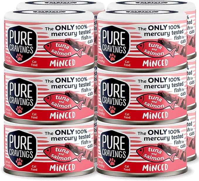 Pure Cravings Minced Tuna and Salmon Wet Canned Cat Food, 100% Mercury-Tested, Moist Can Fish for