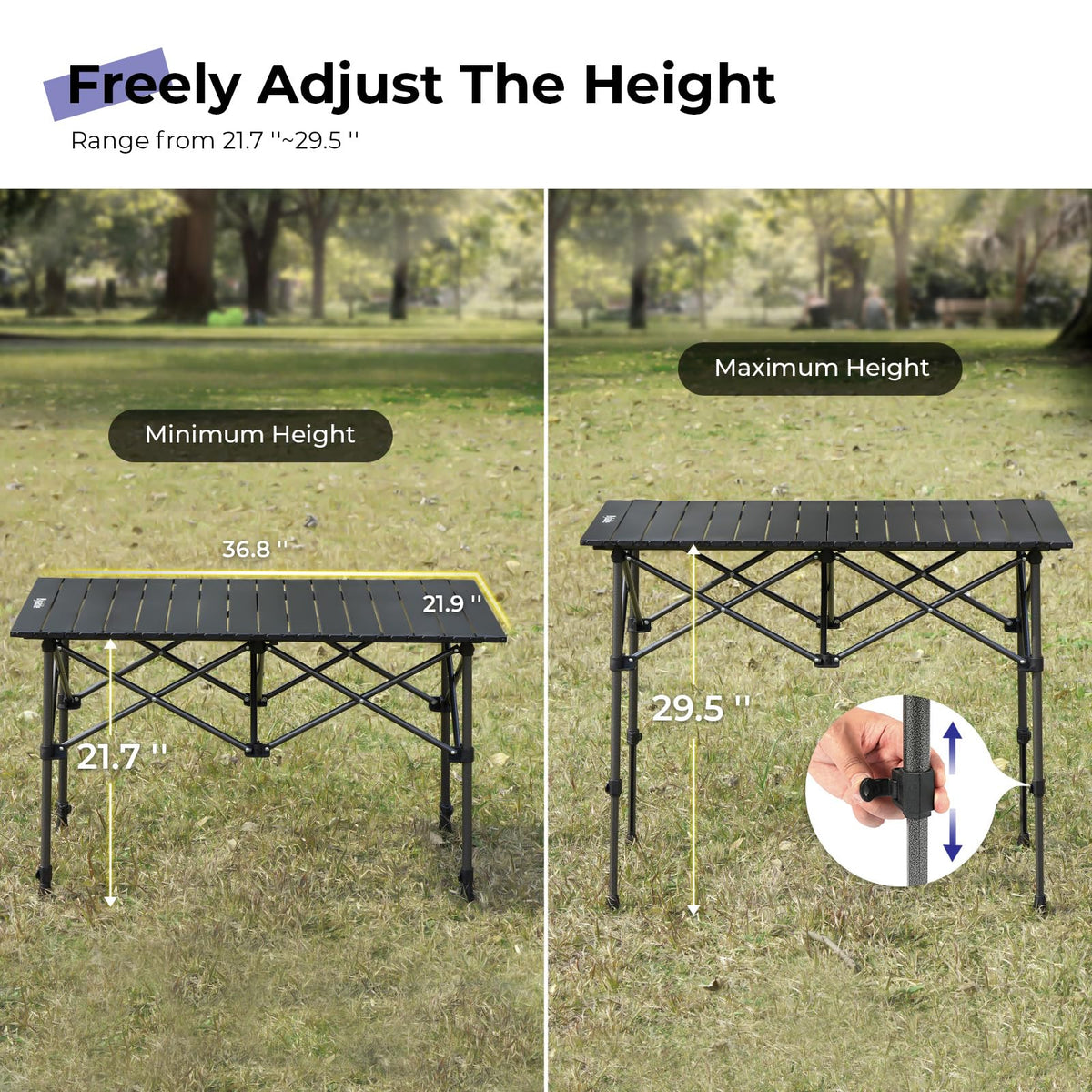 Byliable Folding Camping Table, Portable Aluminum Adjustable Height, Black