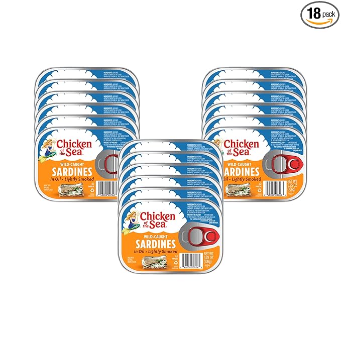 Chicken of the Sea Lightly Smoked Sardines in Oil, 3.75 Ounce Cans (Pack of 18), Wild Caught Canned
