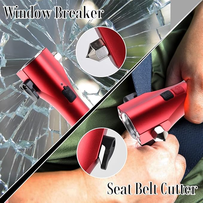 Car Flashlights for Emergencies, Window Breaker Seatbelt Cutter Multifunction Solar Flashlights