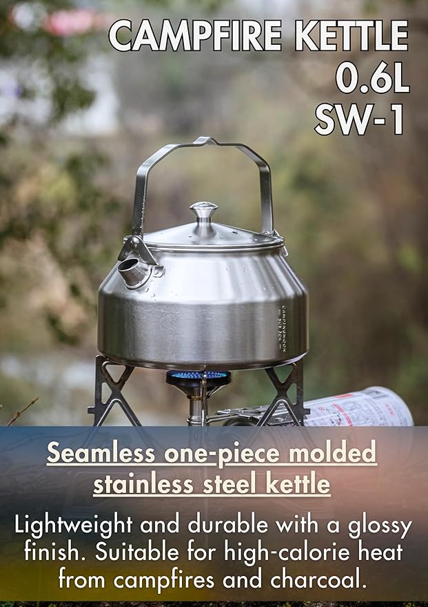 CAMPINGMOON 1L Campfire Kettle Seamless One-Piece Stainless Steel Wide Bottom Wide Spout Integrated