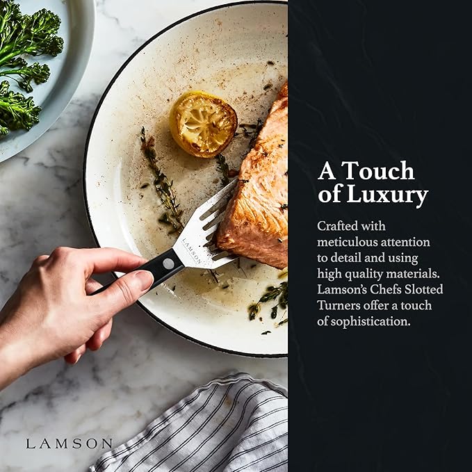 Lamson 3" x 6" Chef's Slotted Turner with Noir Ultra Durable Handle - Left Hand